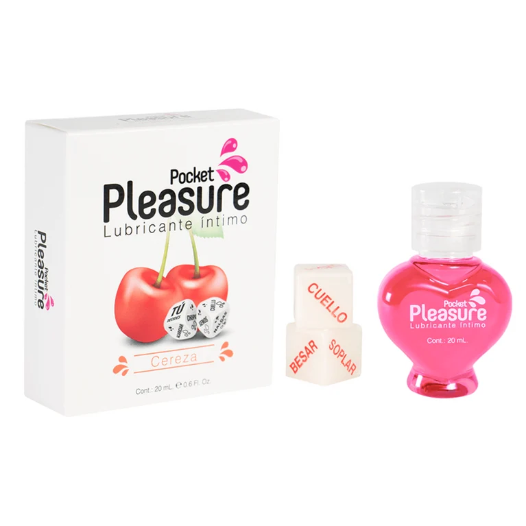 Lubricante Íntimo Caliente 20 mL + Dados Pocket Pleasure | Sabor Cereza